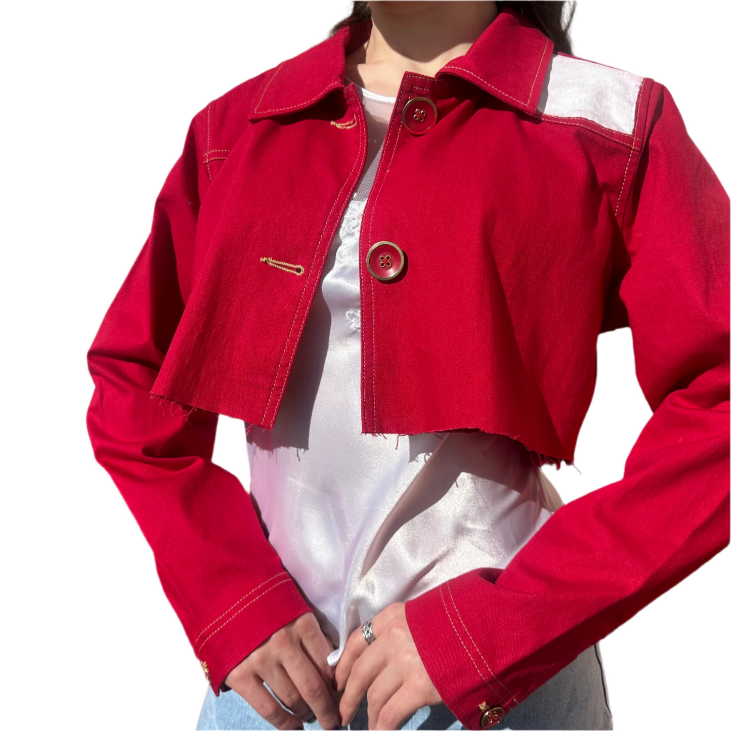 cropped red collared jacket 💋🍒