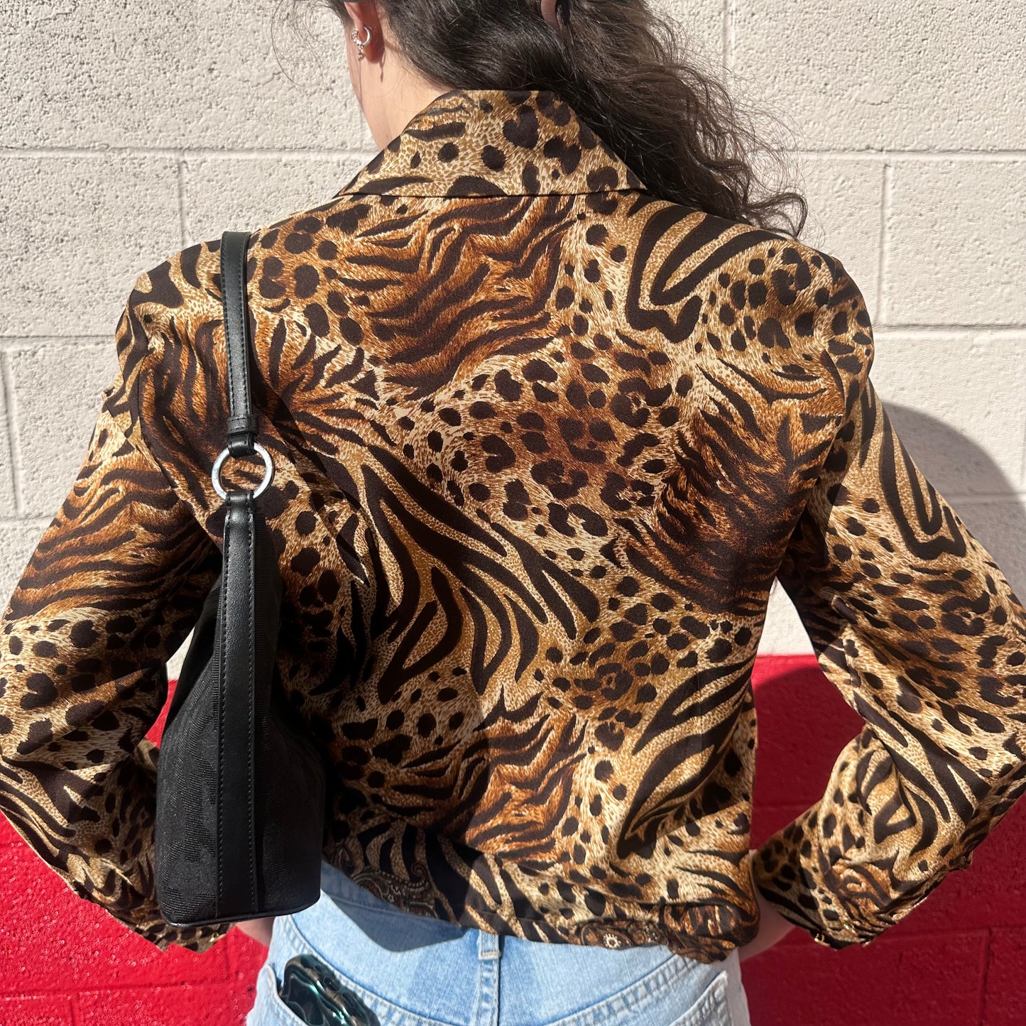 animal print long sleeve button up blouse π
