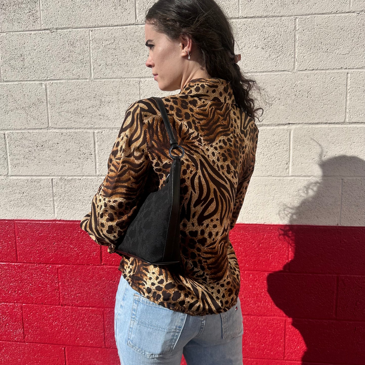 animal print long sleeve button up blouse π